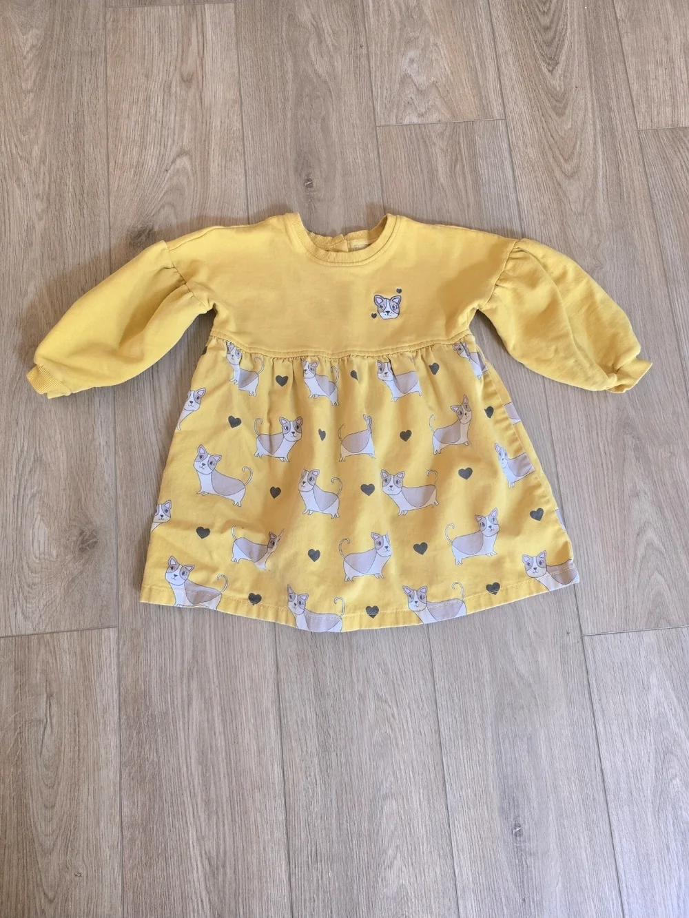 next Mustard Yellow Dog Print Long Sleeve Dress Size 3-4yrs
